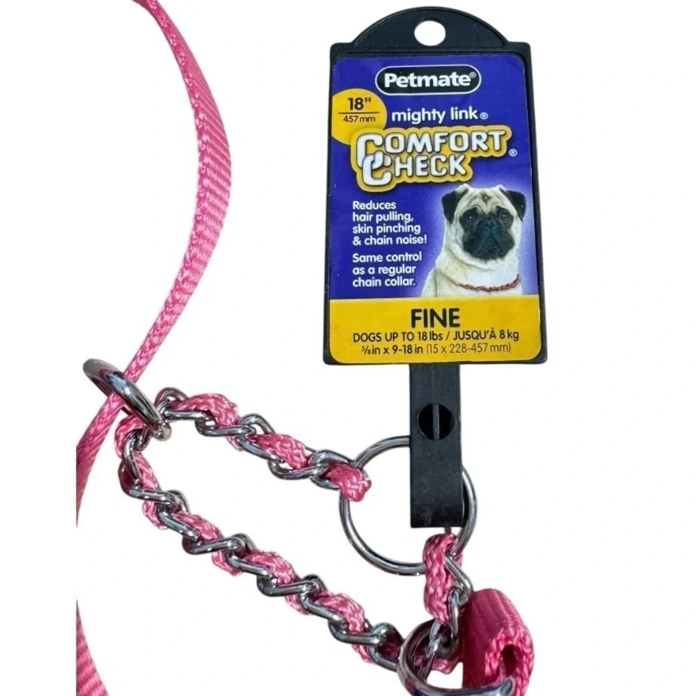 New Petmate Mighty Link Comfort Check Dog Collar Pink Suitable Up To 18 lbs.